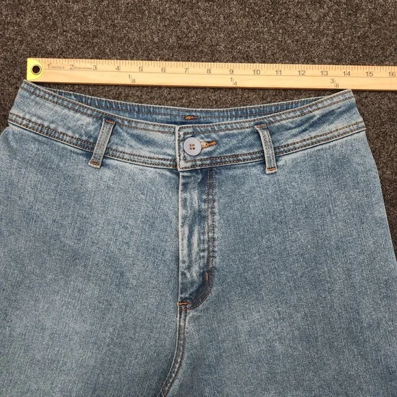 Miou Muse Womens Large Light Blue Wide Leg Denim Jeans Stretch Baggy Raw Hem - Picture 4 of 10